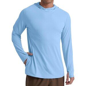 Askdeer Mens Blue UPF 50 Fishing Long Sleeve Lightweight Hoodie Shirt Sz M New